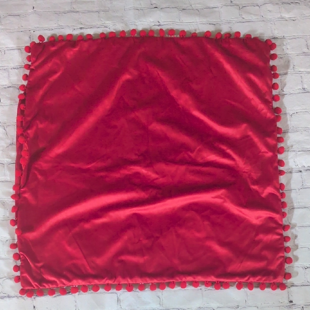 Set Of 2 Red Pom Pom Pillow Covers, 25", EUC